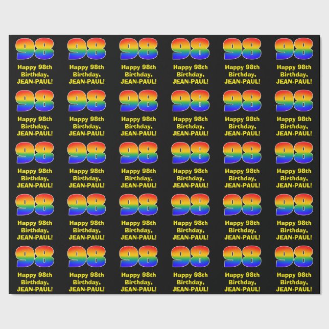 98th Birthday: Fun, Colorful Rainbow Inspired # 98 Wrapping Paper (Seam)