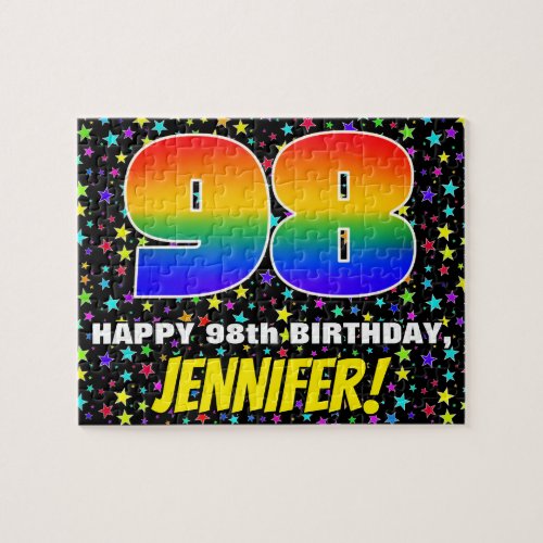 98th Birthday  Fun Colorful Star Field Pattern Jigsaw Puzzle