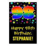 [ Thumbnail: 98th Birthday: Fun, Colorful Stars + Rainbow # 98 Card ]