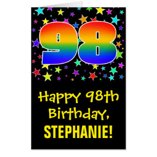 98th Birthday: Fun, Colorful Stars + Rainbow # 98 Card