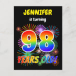 [ Thumbnail: 98th Birthday - Fun Fireworks, Rainbow Look "98" Postcard ]