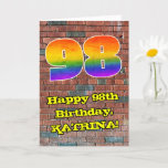 [ Thumbnail: 98th Birthday: Fun Graffiti-Inspired Rainbow 98 Card ]