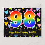 [ Thumbnail: 98th Birthday: Fun Hearts Pattern, Rainbow 98 Postcard ]