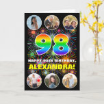 [ Thumbnail: 98th Birthday: Fun Rainbow #, Custom Name & Photos Card ]