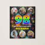 [ Thumbnail: 98th Birthday: Fun Rainbow #, Custom Name + Photos Jigsaw Puzzle ]