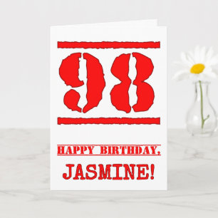 98th Birthday: Fun, Red Rubber Stamp Inspired Look Card