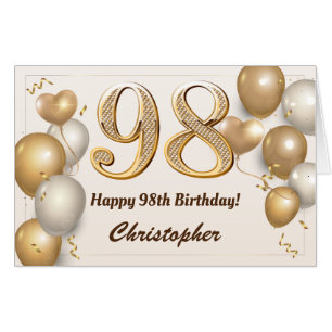 98th Birthday Gold Balloons Confetti Extra Large Card
