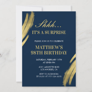98th birthday invitation Surprise party Men Navy