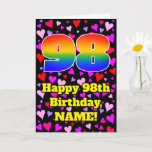 [ Thumbnail: 98th Birthday: Loving Hearts Pattern, Rainbow # 98 Card ]