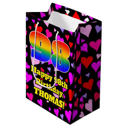 98th Birthday Loving Hearts Pattern Rainbow  98 Medium Gift Bag