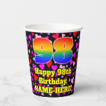 [ Thumbnail: 98th Birthday: Loving Hearts Pattern, Rainbow 98 Paper Cups ]