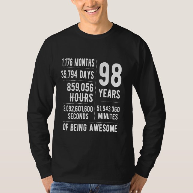 98th Birthday Men Women Funny 98 Years Old T-Shirt (Front)