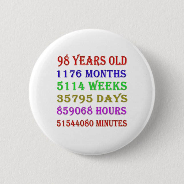 98th  Birthday Milestones Button (Front)
