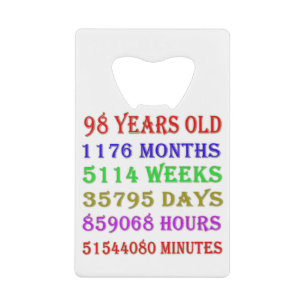 98th Birthday Milestones Credit Card Bottle Opener