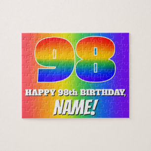 98th Birthday — Multicolored Rainbow Pattern “98” Jigsaw Puzzle