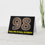 [ Thumbnail: 98th Birthday: Name + Faux Wood Grain Pattern "98" Card ]
