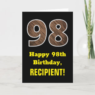 98th Birthday: Name, Faux Wood Grain Pattern "98" Card