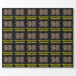 [ Thumbnail: 98th Birthday: Name & Faux Wood Grain Pattern "98" Wrapping Paper ]