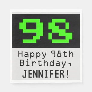 98th Birthday - Nerdy / Geeky Style "98" & Name Napkins
