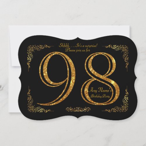98thBirthday party 98thgreat Gatsbyblack  gold Invitation