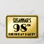 [ Thumbnail: 98th Birthday Party — Art Deco Look “98” + Name Invitation ]