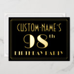 [ Thumbnail: 98th Birthday Party: Art Deco Look “98”, W/ Name Invitation ]