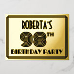 [ Thumbnail: 98th Birthday Party — Art Deco Style “98” & Name Invitation ]