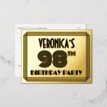 [ Thumbnail: 98th Birthday Party ~ Art Deco Style “98” + Name Postcard ]