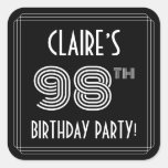 [ Thumbnail: 98th Birthday Party: Art Deco Style & Custom Name Sticker ]