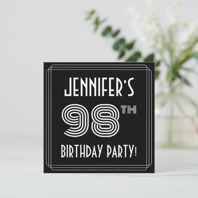 98th Birthday Party: Art Deco Style w/ Custom Name Invitation (Standing Front)