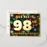[ Thumbnail: 98th Birthday Party: Bold, Colorful Fireworks Look Postcard ]