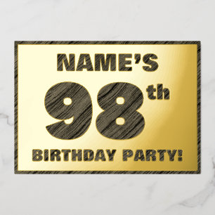 98th Birthday Party — Bold, Faux Wood Grain Text Foil Invitation