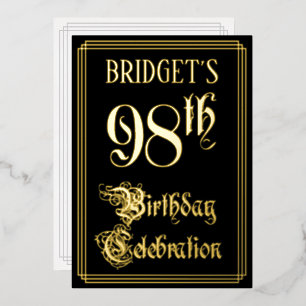 98th Birthday Party — Fancy Script & Custom Name Foil Invitation