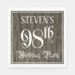 [ Thumbnail: 98th Birthday Party — Fancy Script, Faux Wood Look Napkins ]