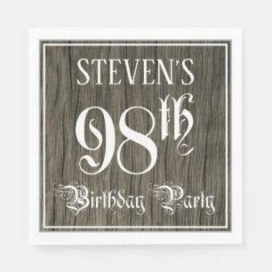 98th Birthday Party — Fancy Script, Faux Wood Look Napkins