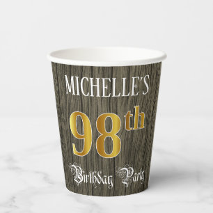 98th Birthday Party — Faux Gold & Faux Wood Looks Paper Cups