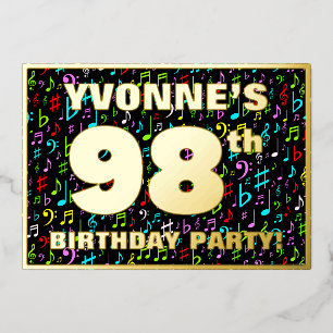 98th Birthday Party — Fun, Colorful Music Symbols Foil Invitation