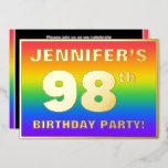 [ Thumbnail: 98th Birthday Party: Fun, Colorful Rainbow Pattern Invitation ]