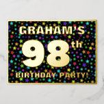 [ Thumbnail: 98th Birthday Party — Fun, Colorful Stars Pattern Invitation ]