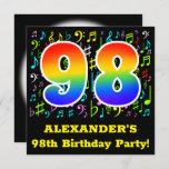 [ Thumbnail: 98th Birthday Party: Fun Music Symbols, Rainbow 98 Invitation ]