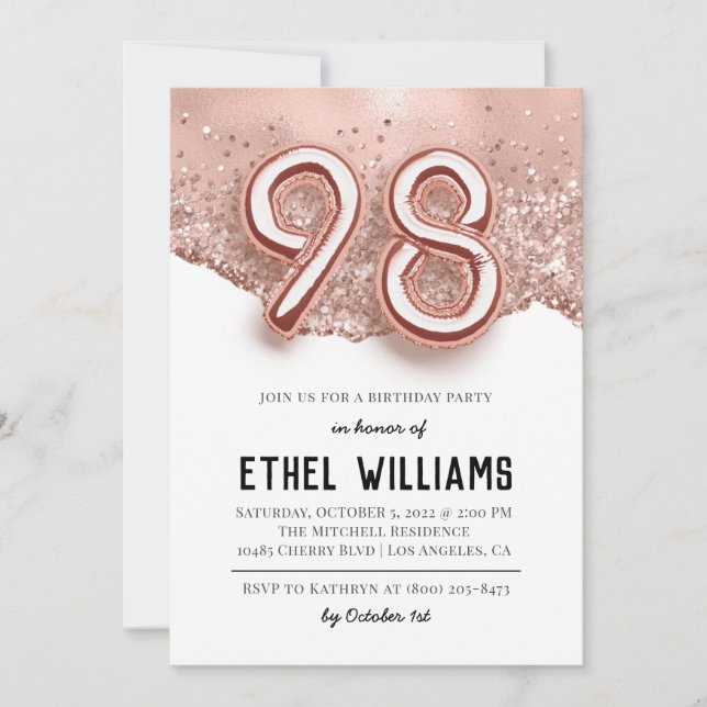 98th Birthday Party Invitation (Front)