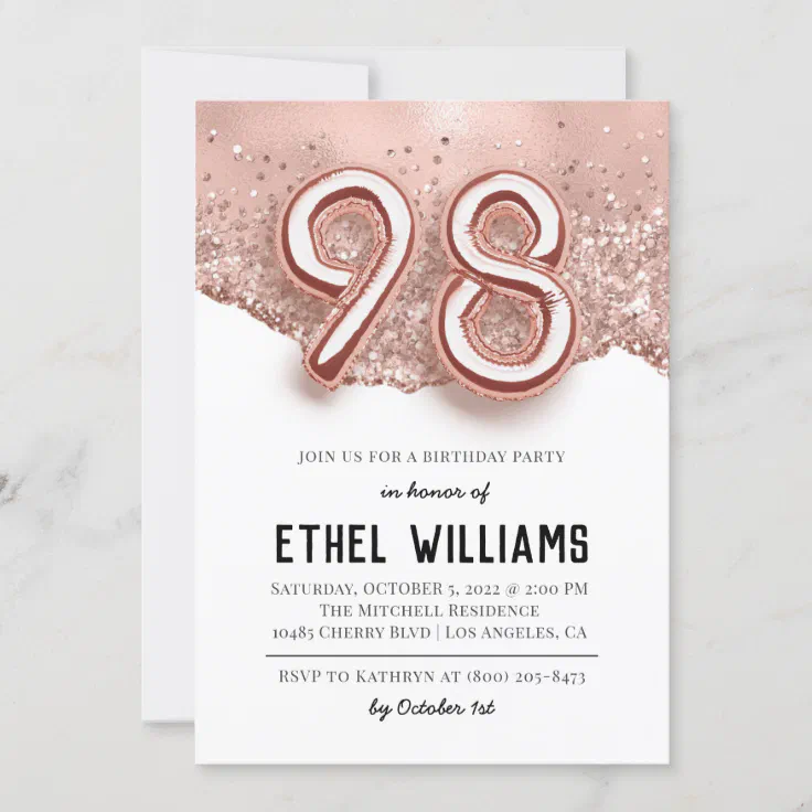 98th Birthday Party Invitation | Zazzle