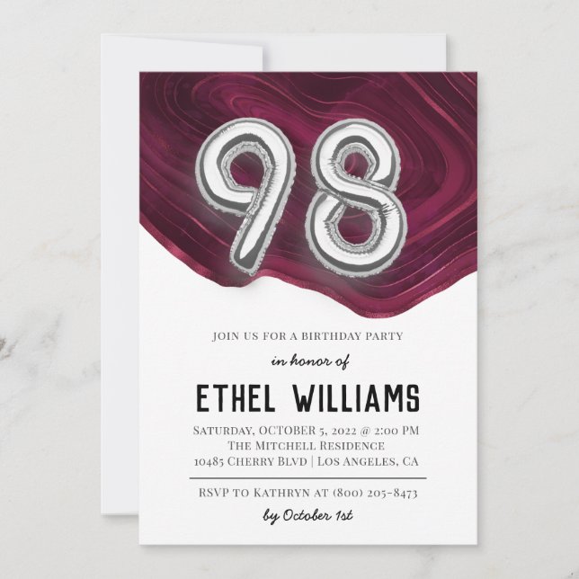 98th Birthday Party Invitation (Front)