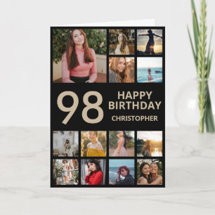 98th Birthday Photo Collage 13 Photos Black & Gold Card