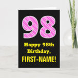 [ Thumbnail: 98th Birthday: Pink Stripes and Hearts "98" + Name Card ]