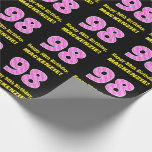 [ Thumbnail: 98th Birthday: Pink Stripes and Hearts "98" + Name Wrapping Paper ]