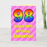 [ Thumbnail: 98th Birthday: Pink Stripes & Hearts, Rainbow # 98 Card ]