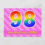 [ Thumbnail: 98th Birthday: Pink Stripes & Hearts, Rainbow 98 Postcard ]