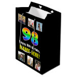 [ Thumbnail: 98th Birthday: Rainbow “98“, Custom Photos & Name Gift Bag ]