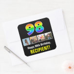 [ Thumbnail: 98th Birthday: Rainbow “98”; Custom Photos & Name Sticker ]